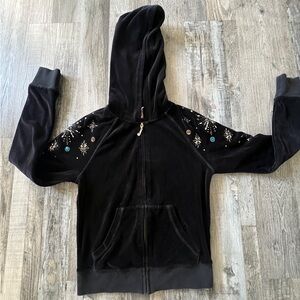 Rare Juicy Couture Black Velour Hoodie with embellished on shoulders